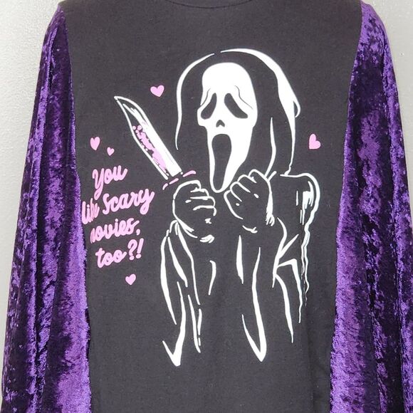 Boneyard Threadz Ghost Face "Do You Like Scary Movies, Too?" Upcycled Top O/S - Picture 2 of 10